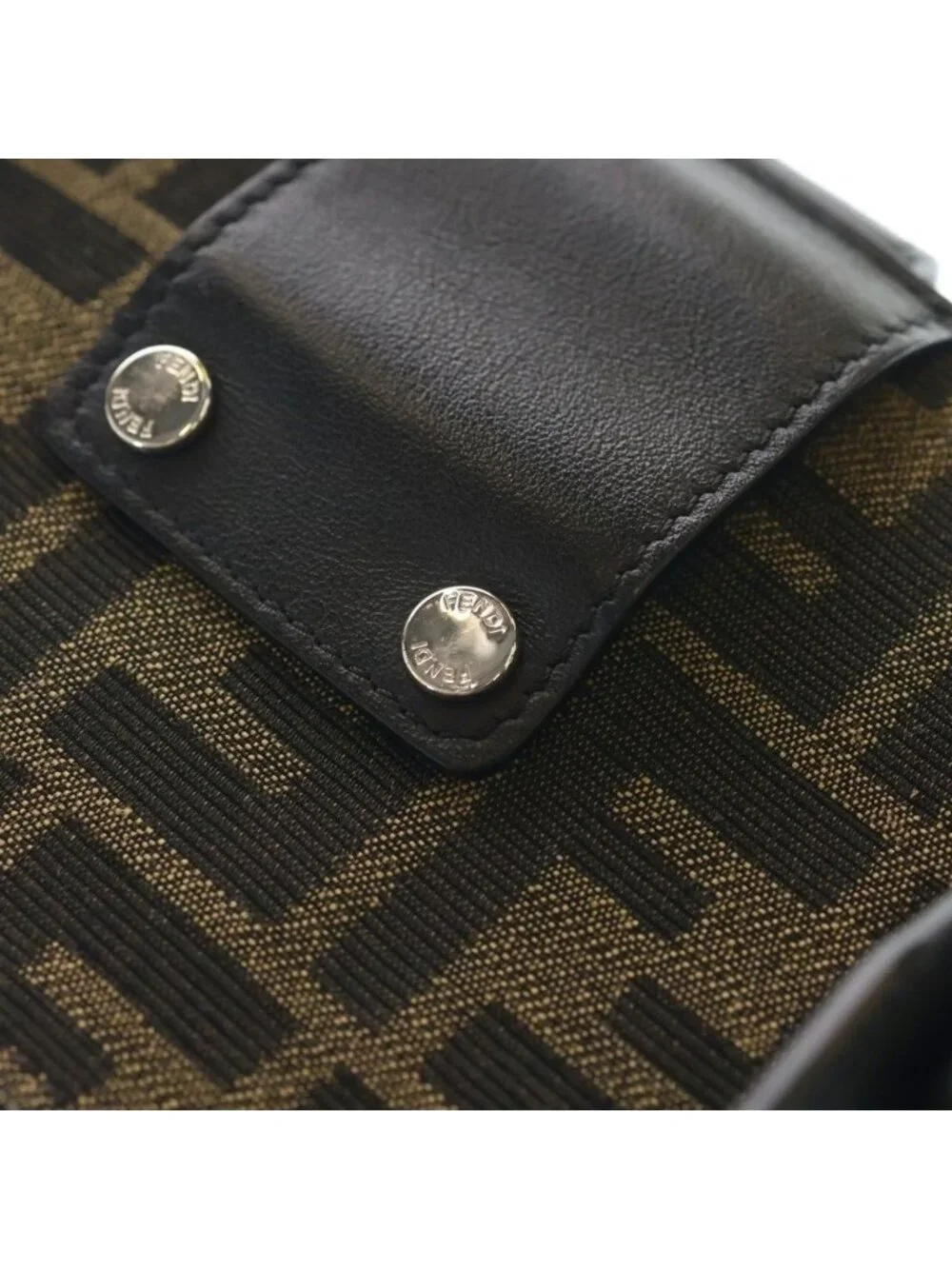 Fendi Zucca Mini Shoulder Bag Black Brown Leather Canvas Silver